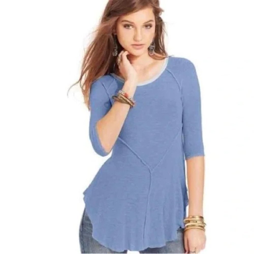 💙 Free People Blue White Ocean Weekends Layering Ruffle Top